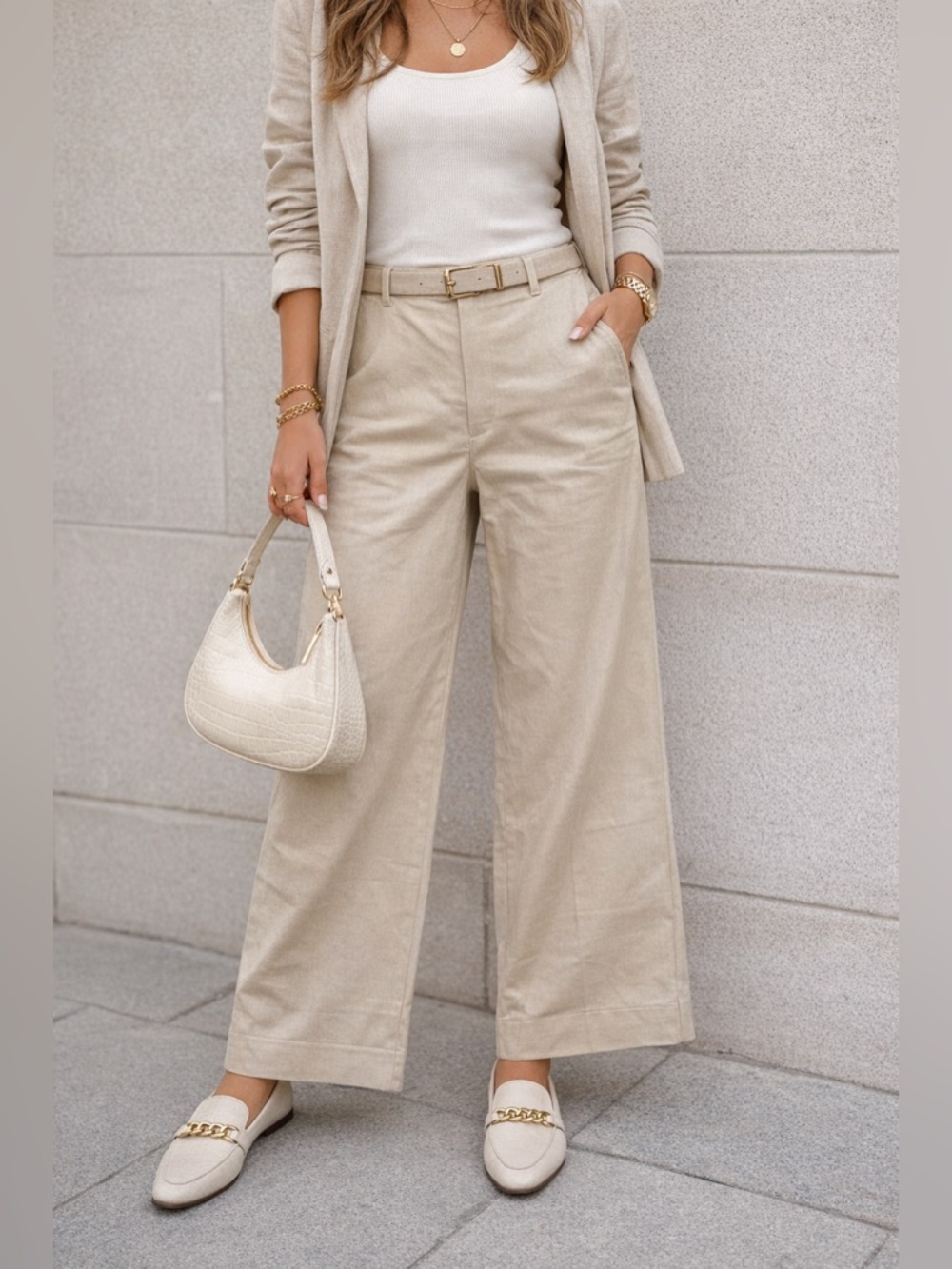 Ralph Lauren Neutral Beige Wide-Leg  Pants.. Size 14
